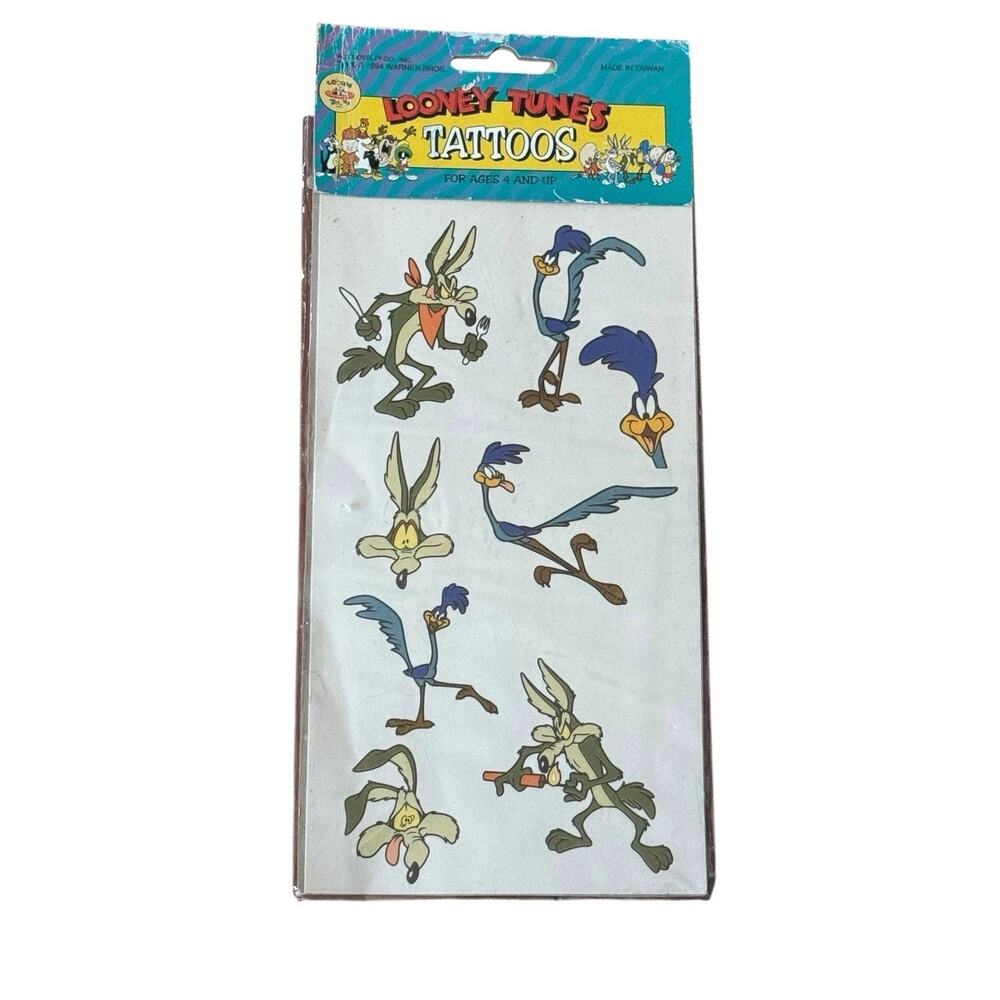 VTG Looney Tunes‎ Tattoos Wile E Coyote Road Runner Warner Bros Removable NOS